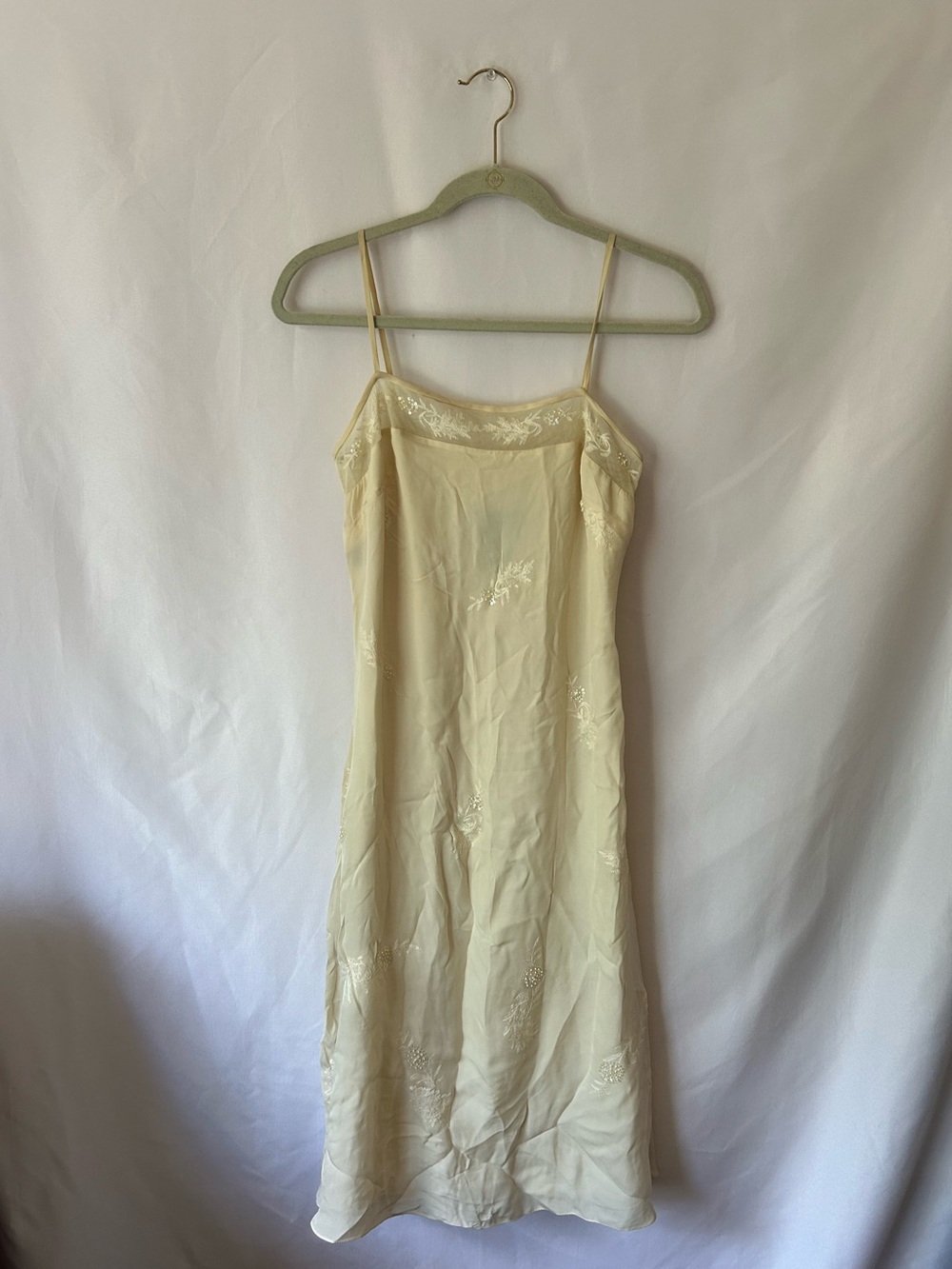 Ralph Lauren Cream Silk Slip dress Embroidered and sequin